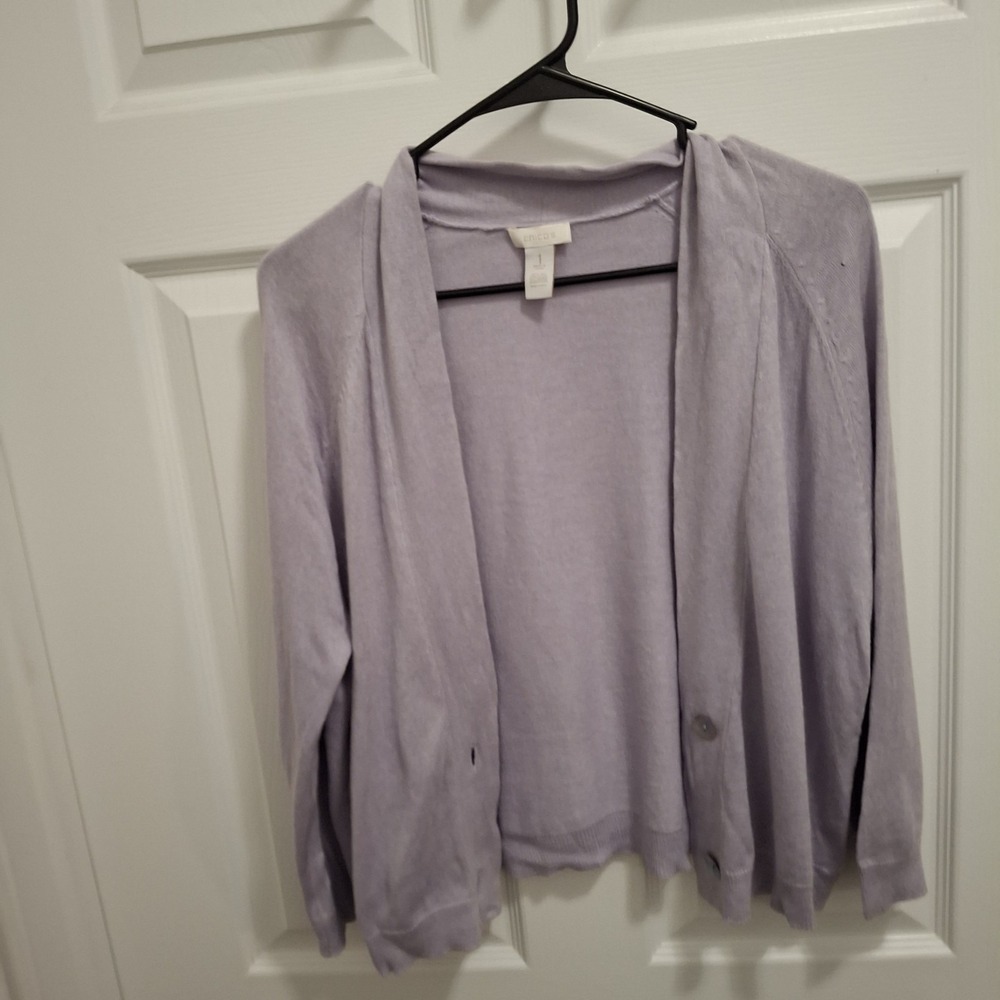 Chico's Size 1 Medium Lavender Purple 3/4 Sleeve‎ V-Neck Knit Cardigan